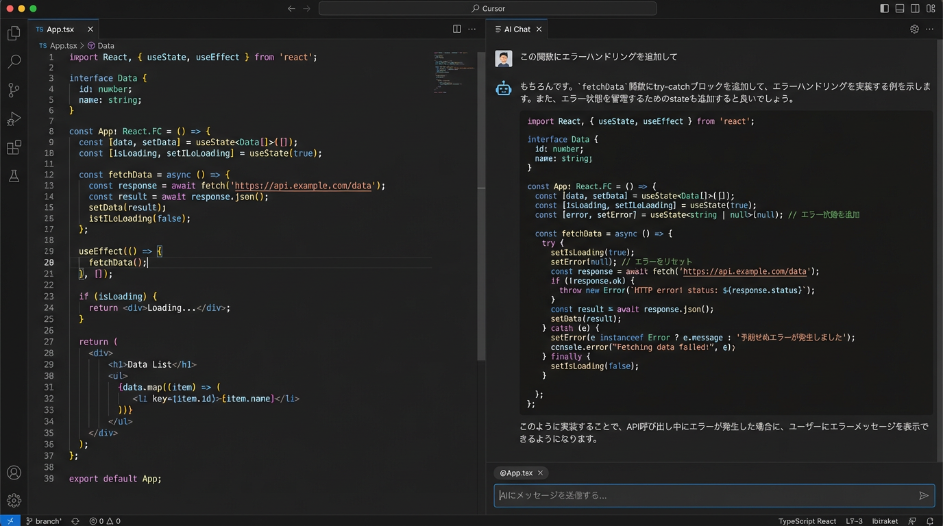 CursorのAIチャット機能の画面